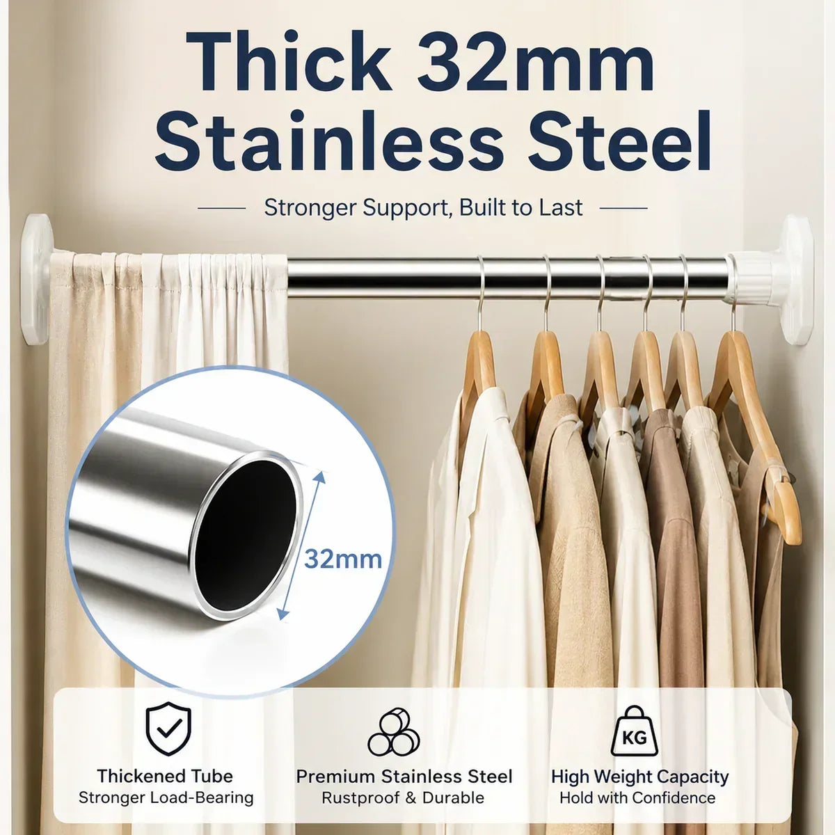 Adjustable No-Drill Rod – Easy Installation Without Drilling 🏠