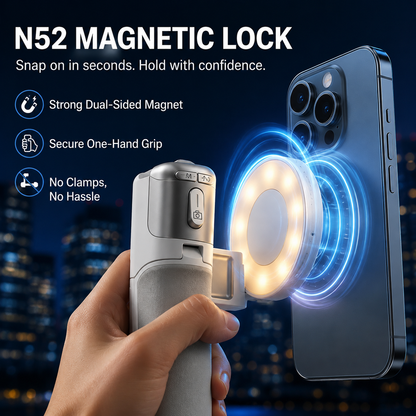 4-in-1 Magnetic Palm Grip Selfie Stick with LED Fill Light
