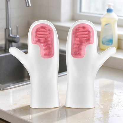 Dishwashing Gloves with Built-In Silicone Scrubber!!!