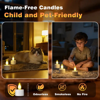✨12pcs  Rechargeable Flameless Tea Lights with Remote – Realistic Flickering LED Candles & Timer