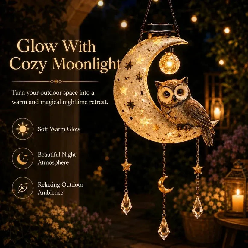 ✨🦉 Magical Moon Owl Solar Hanging Light