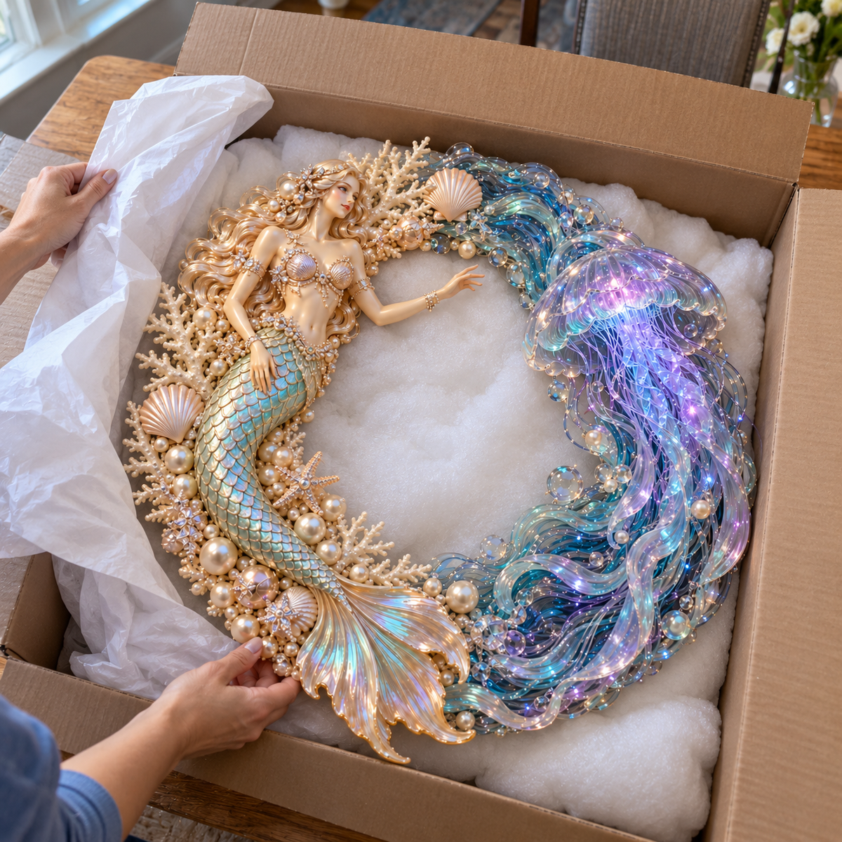 🔥Last Day 50% OFF -🧜‍♀️ Enchanted Mermaid & Glowing Jellyfish Wreath | Bring Ocean Magic Home