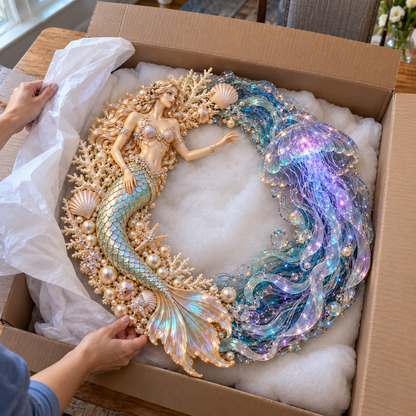 🔥Last Day 50% OFF -🧜‍♀️ Enchanted Mermaid & Glowing Jellyfish Wreath | Bring Ocean Magic Home