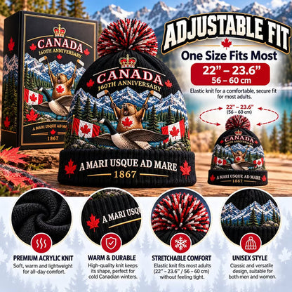 Canada 160th Anniversary Knit Beanie | Soft, Stretchy Acrylic Knit