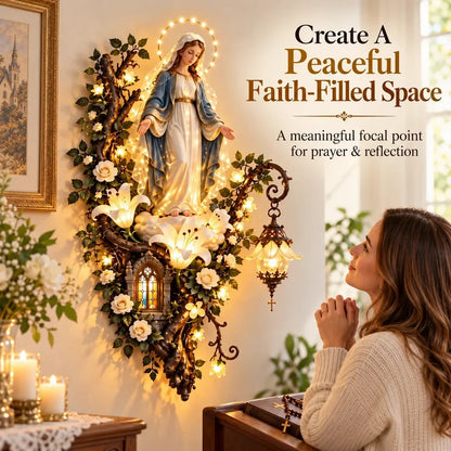 🕊️ Illuminated Virgin Mary Floral Wall Decor – Light-Up Marian Faith Wall Art