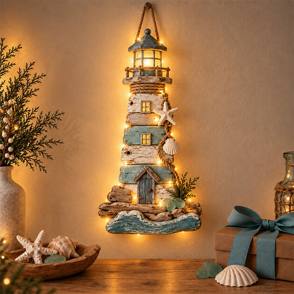 Coastal Driftwood Lighthouse Wall Decor 🌊🗼 – Rustic Seaside Home Accent