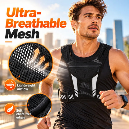 🏃 Lightweight Reflective Running Chest Vest Pack – Bounce-Free Phone Holder & Hydration Vest for Jogging & Hiking