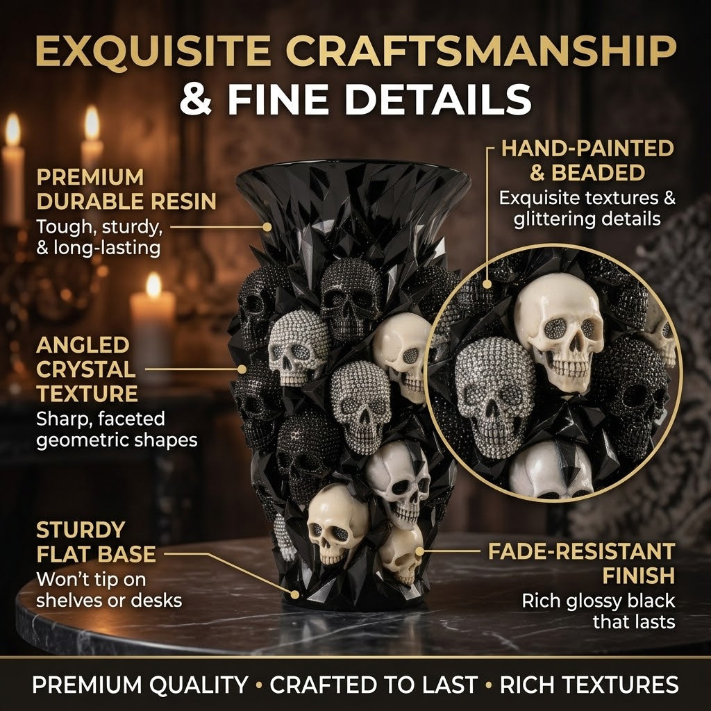 💎💀Gothic Skull & Crow Resin Vase- Halloween Dark Decor Vase