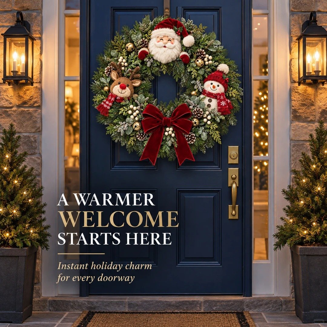 🎄 LAST DAY 50% OFF – Christmas Character Wreath with Santa, Reindeer & Snowman🎅🏻🫎⛄