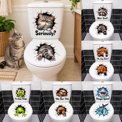 😂 Bathroom Buddies – Funny 3D Illusion Toilet Sticker Set | Removable 3D Illusion Stickers for Funny Bathroom Decor & Gag Gifts 🦝