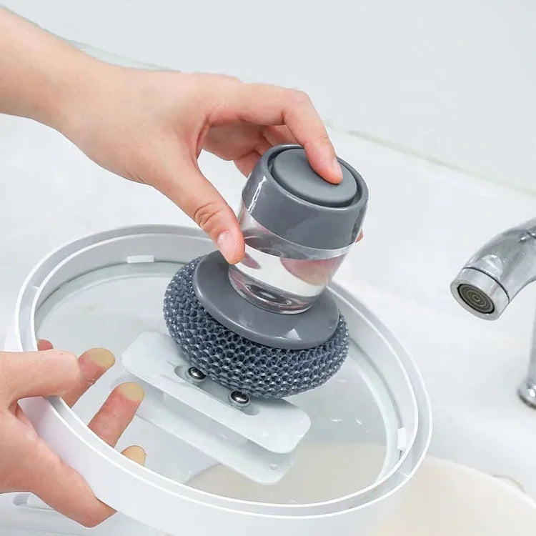 2-in-1 Soap Dispensing Dish Scrubber – Refillable Palm Brush for Kitchen Cleaning