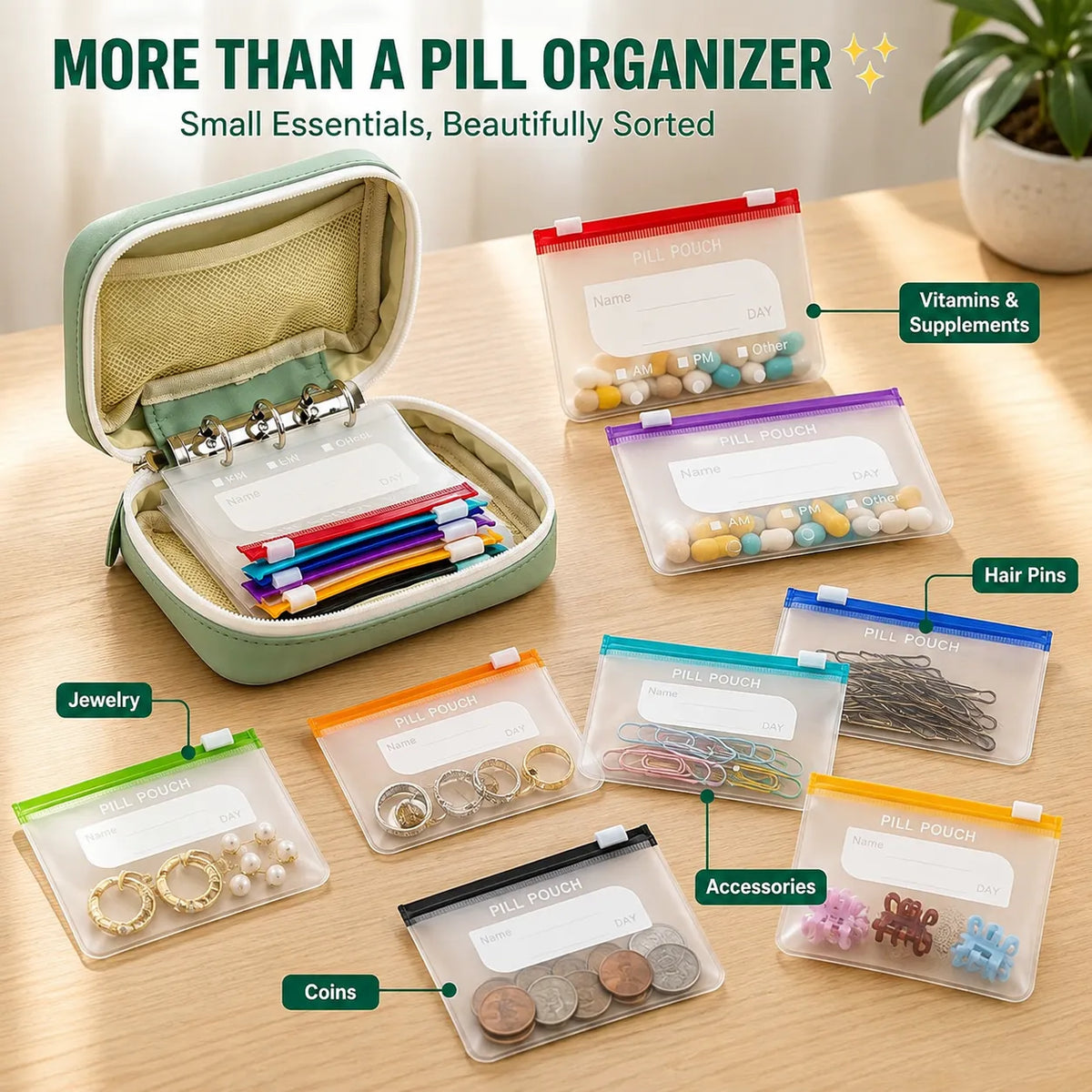 2-Week Pill Storage Binder 💊 – Portable Multi-Purpose Organizer Case