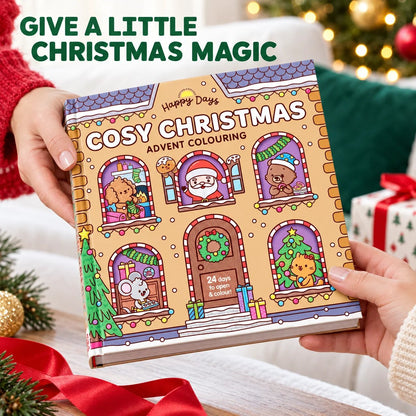 HOT SALE🎄✨Happy Days‑Cosy Christmas Advent Colouring Book | Hardback Edition | 24 Sealed Daily Surprise Sections | All‑Ages Screen‑Free Festive Activity