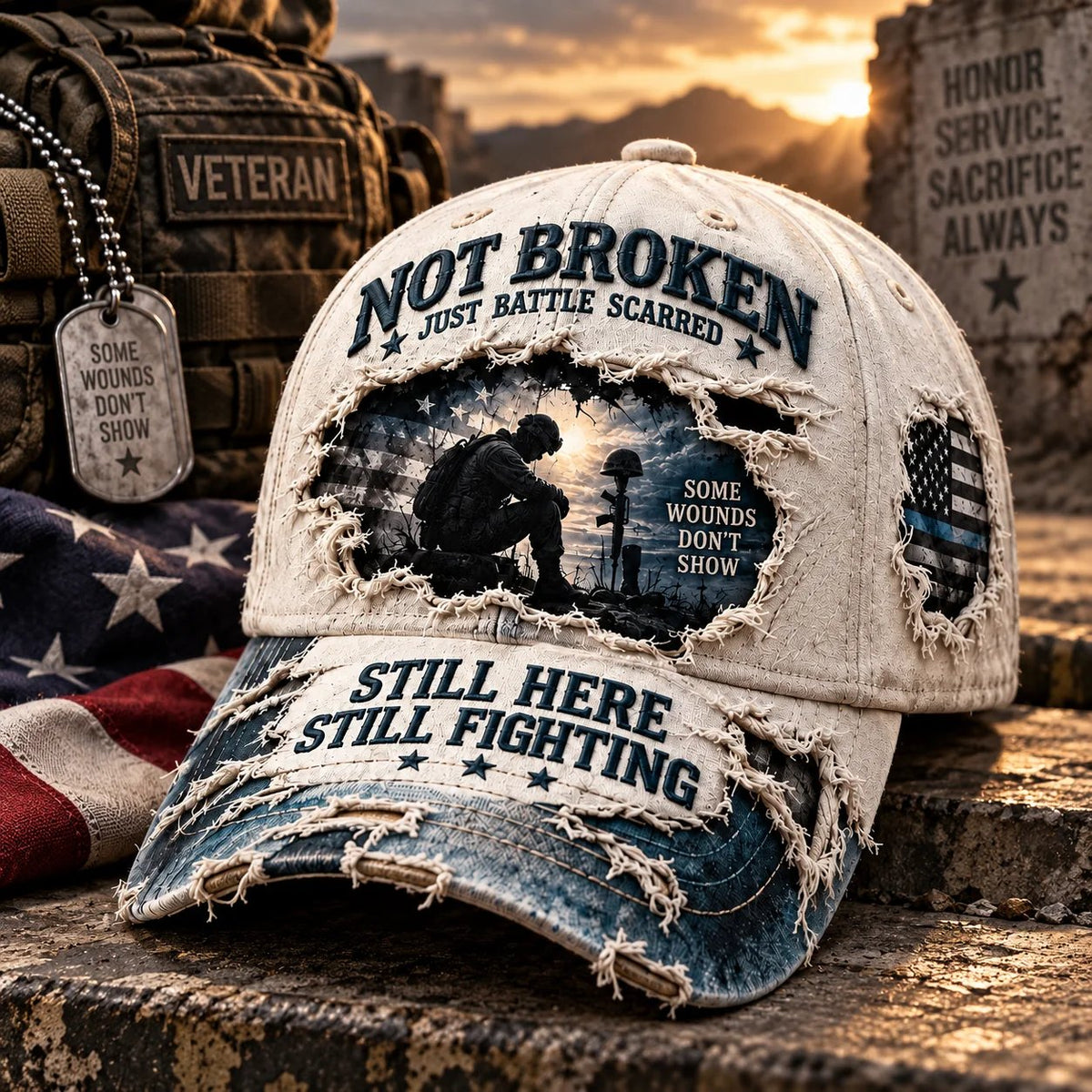 💙Veteran Mental Health Awareness Cap – PTSD Support 3D Embroidered Washed Cotton Denim Baseball Hat