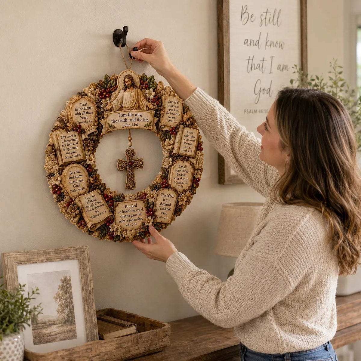 Christian Scripture Wreath Collection – Wood Faith-Inspired Décor（🔥Buy 2 Free Shipping）