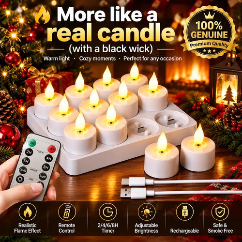 Rechargeable Flameless Tealight Candles – USB-C LED Candles with Remote & Timer