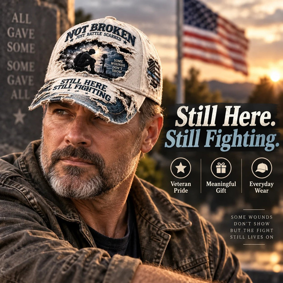 💙Veteran Mental Health Awareness Cap – PTSD Support 3D Embroidered Washed Cotton Denim Baseball Hat