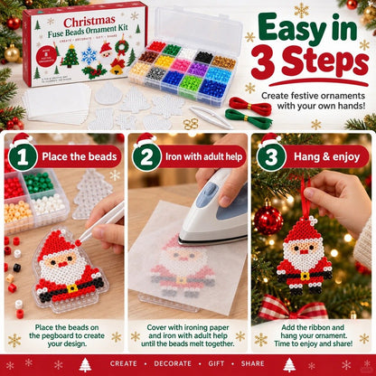 🎁LAST DAY 50% OFF-🎄 Christmas Fuse Beads Ornament Kit – 8 Festive Designs for Kids & Adults