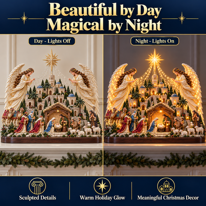 🎄✨ 3D Lighted Angel Nativity Centerpiece – Meaningful Christmas Mantel Decor