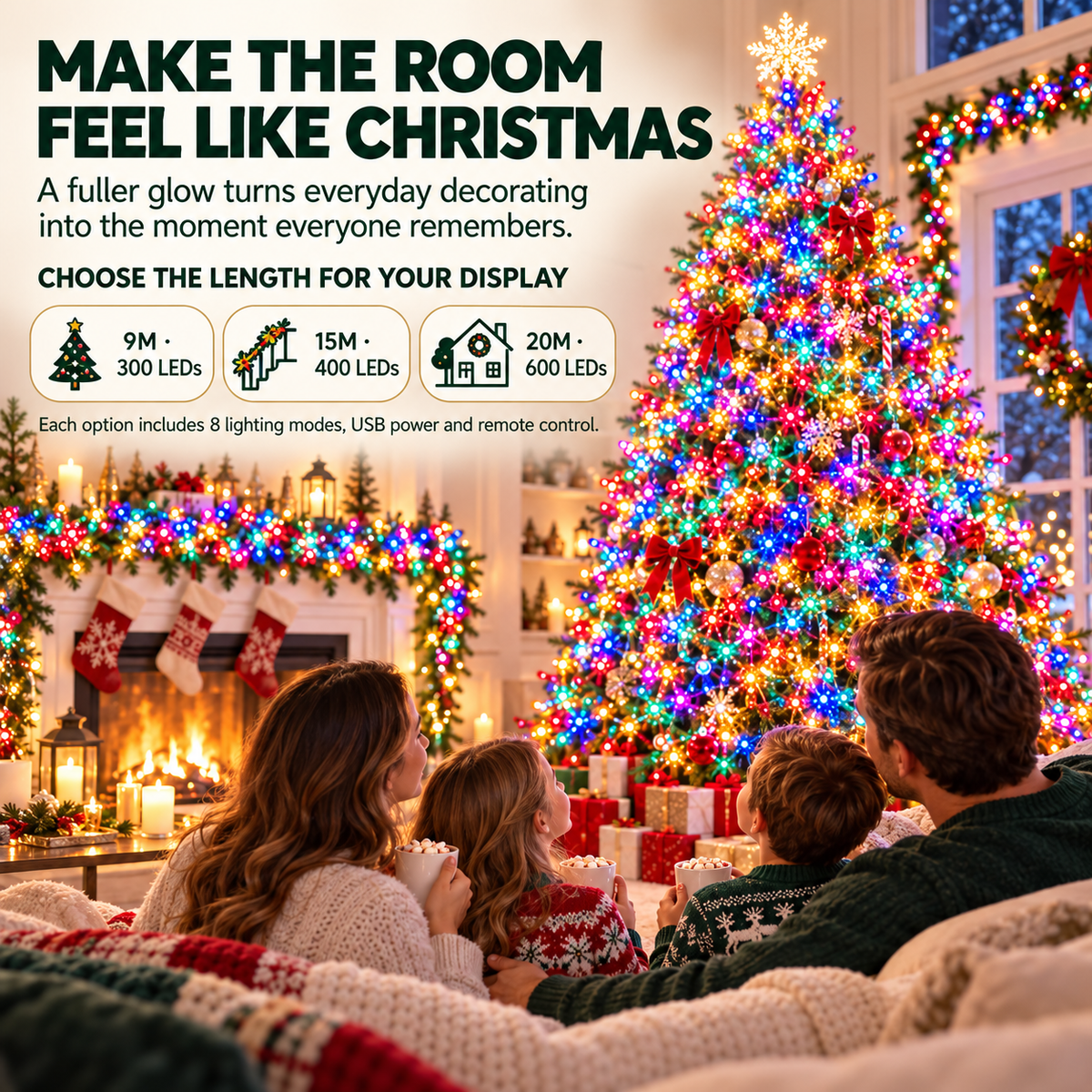 🔥 49% OFF TODAY🌟 300–600 LED Christmas Cluster Lights with 8 Lighting Modes