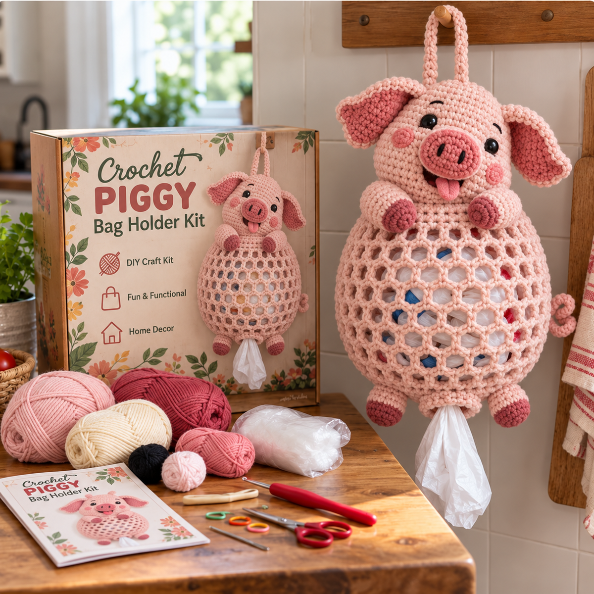 🔥 Crochet Animal Bag Holder DIY Kit – Cute & Functional Hanging Storage Craft Kit 🧶
