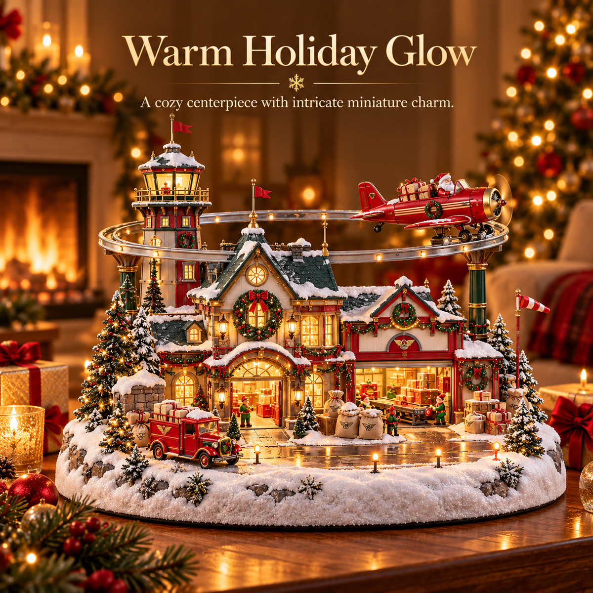 🎄 North Pole Air Mail Village™ – Lighted Christmas Airport with Santa Plane, Elf Workshop & Gift Depot