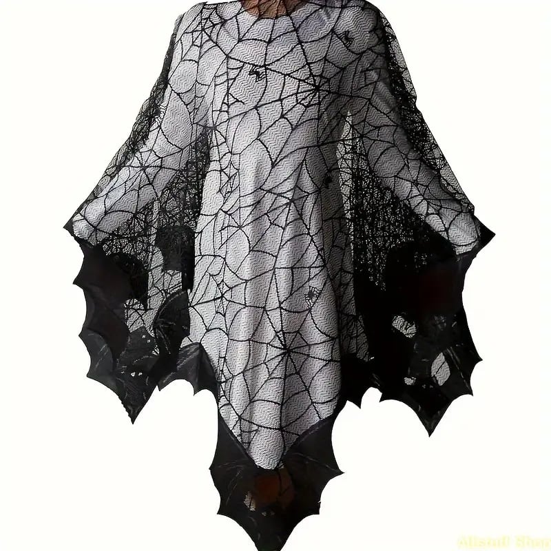 🕸️ Spider Web Bat Wing Halloween Cape – 150 × 150 cm Gothic Costume Shawl
