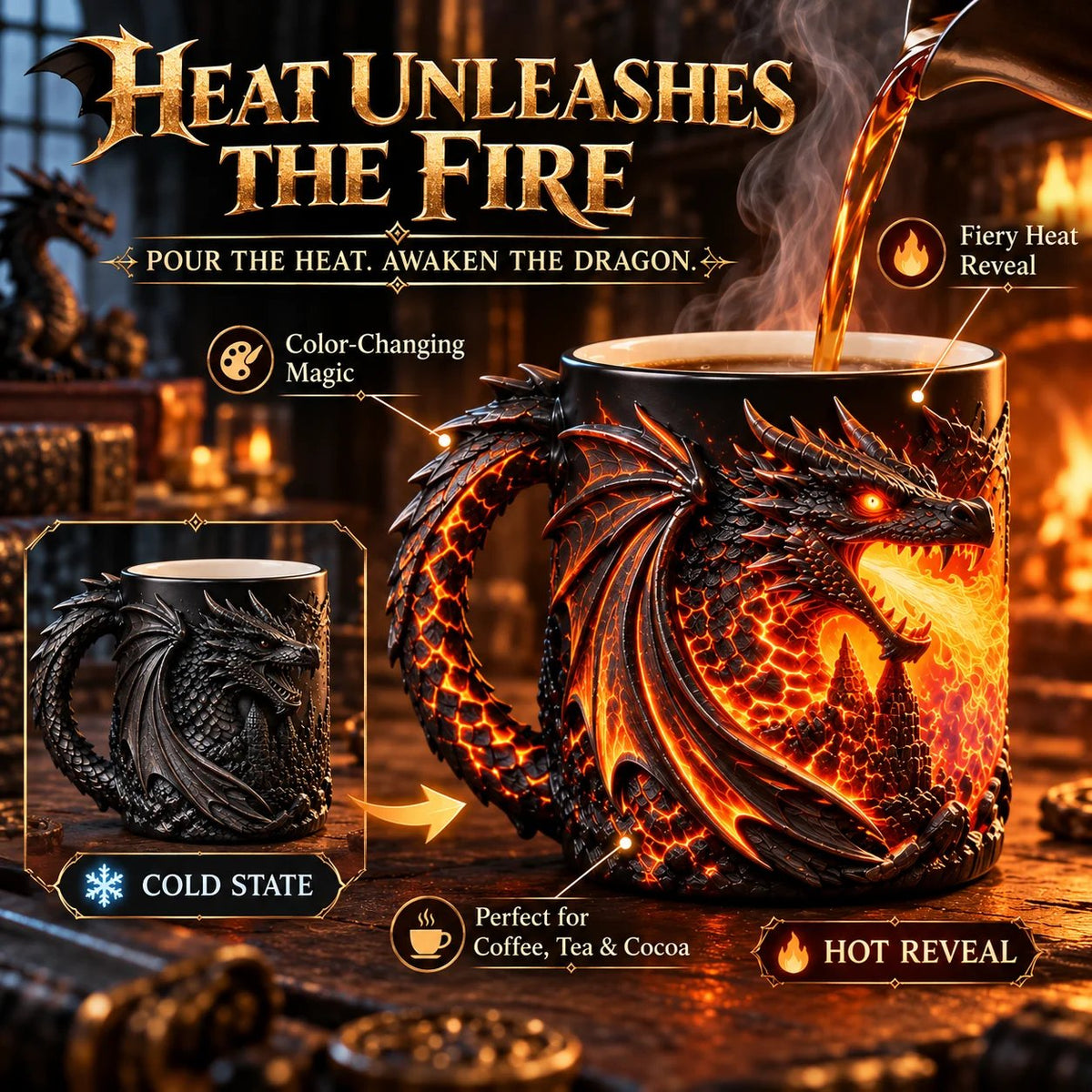🔥 Last Day 49% OFF 🐉 Dragonfire 3D Heat-Reveal Magic Mug | Add a Hot Drink. Awaken the Dragon.🔥