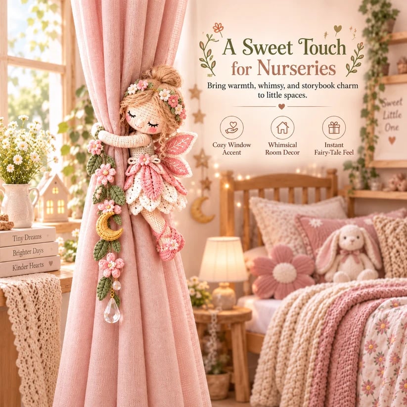 🧚✨ Fairy Hug Crochet Curtain Tiebacks – Whimsical Fairy Window Decor, Handmade Charm & Unique Gift Idea (📦Buy 2 Free Shipping)