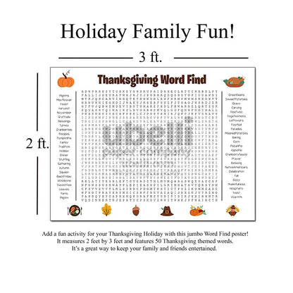 🔥Last Day: Buy 2 Get 1 Free - 🎉 Jumbo Thanksgiving Word Search Poster(🎉Giant 36'x24' Wall Game)
