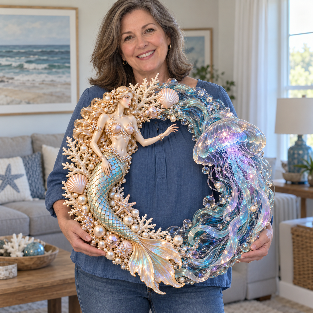 🔥Last Day 50% OFF -🧜‍♀️ Enchanted Mermaid & Glowing Jellyfish Wreath | Bring Ocean Magic Home