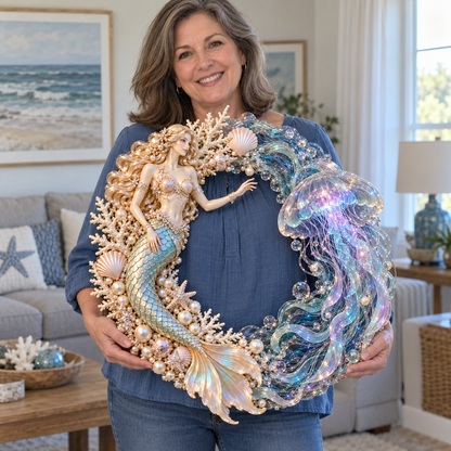 🔥Last Day 50% OFF -🧜‍♀️ Enchanted Mermaid & Glowing Jellyfish Wreath | Bring Ocean Magic Home