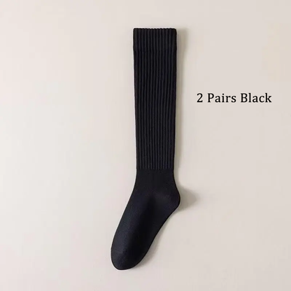 Women's 2-Pair Thick Cute Slim-Fit Solid Color Calf Boot Socks