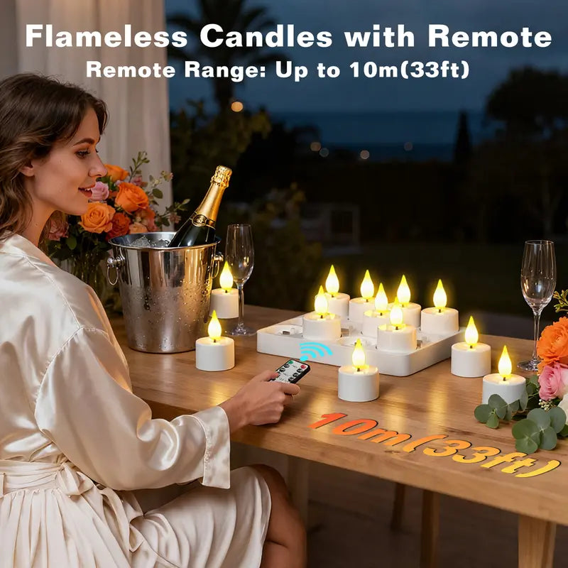 ✨12pcs  Rechargeable Flameless Tea Lights with Remote – Realistic Flickering LED Candles & Timer