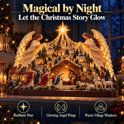 🎄✨ 3D Lighted Angel Nativity Centerpiece – Meaningful Christmas Mantel Decor