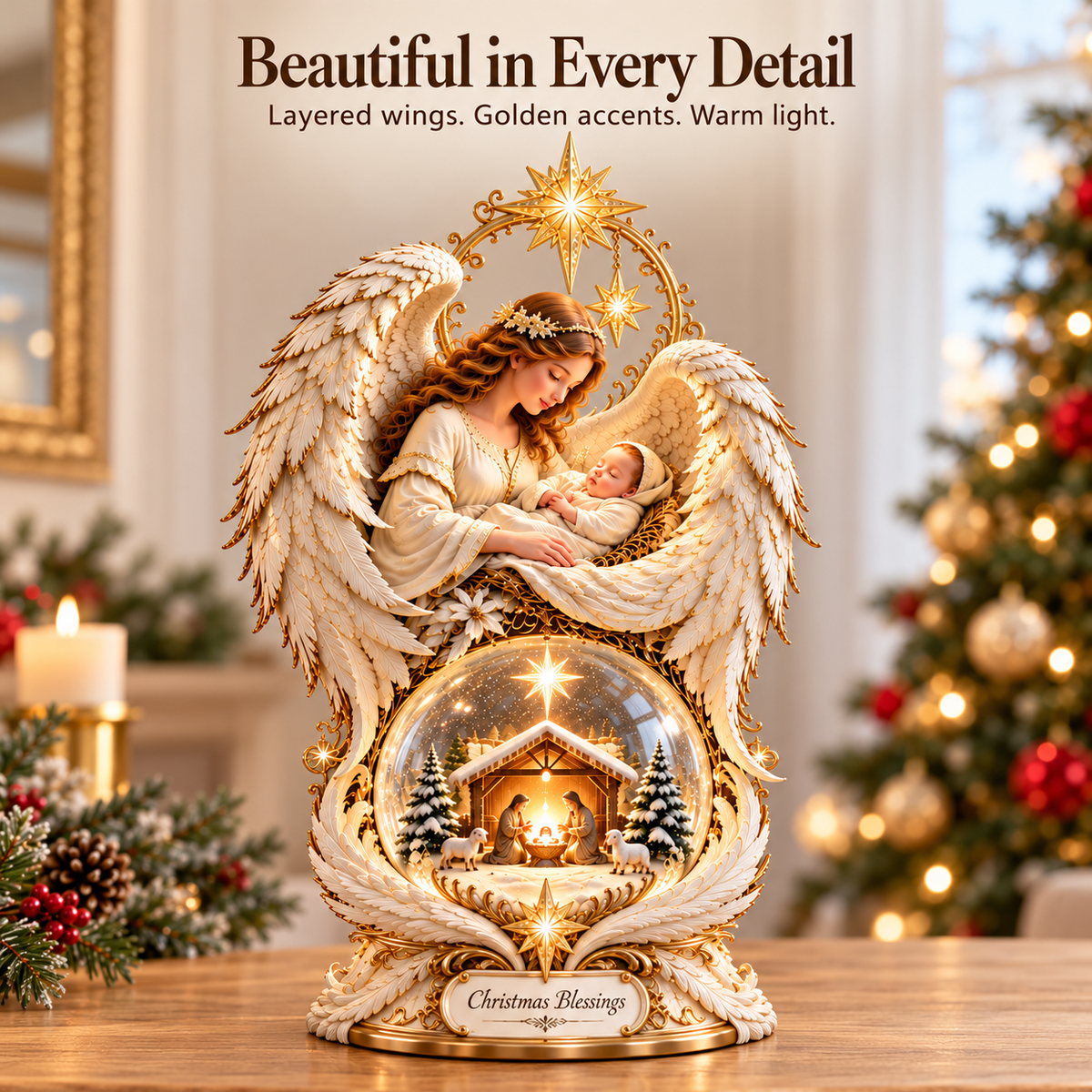 ✨ Christmas Blessings Light-Up Angel & Nativity Christmas Centerpiece