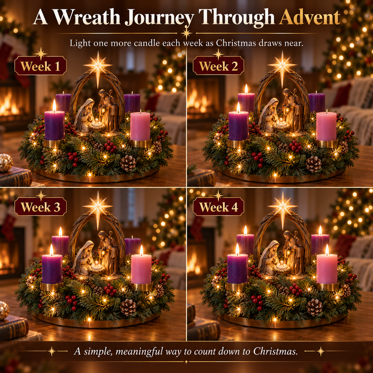 49% OFF✝️ Lighted Nativity Advent Wreath – A Sacred 4-Week Christmas Tradition🕯️