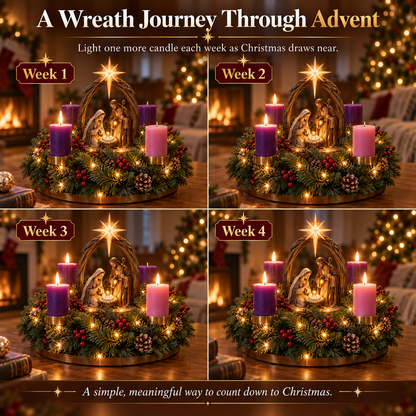 49% OFF✝️ Lighted Nativity Advent Wreath – A Sacred 4-Week Christmas Tradition🕯️