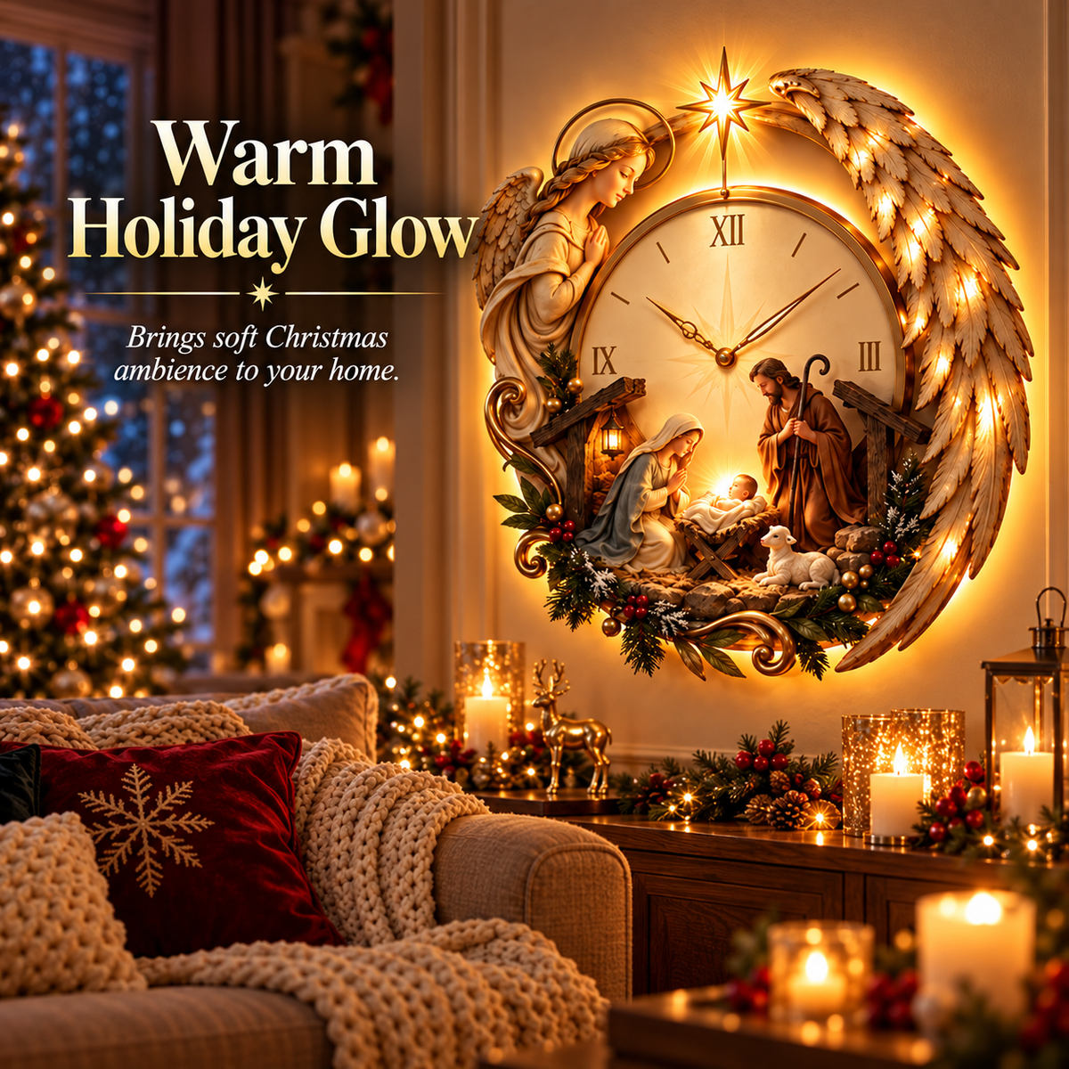 ✨ Bethlehem Story Glow Clock™ | Lighted Angel Nativity Christmas Wall Décor