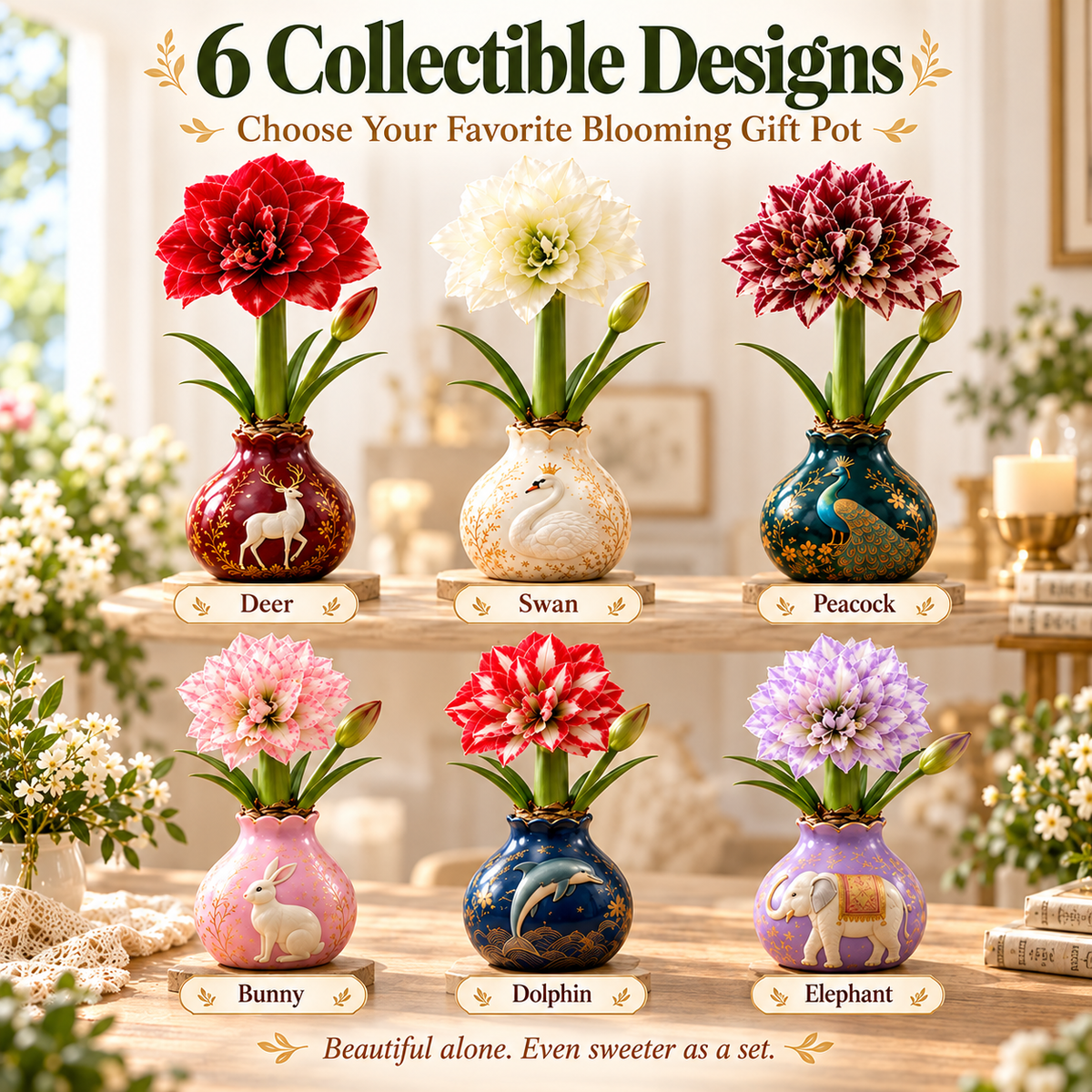 🌱Grow Your Own Amaryllis – Blooming Gift Pot with Decorative Animal Vase