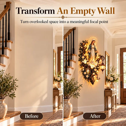 🕊️ Illuminated Virgin Mary Floral Wall Decor – Light-Up Marian Faith Wall Art