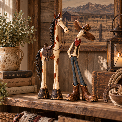 🤠🐴 Whimsical Cowboy & Horse Figurine Set – A Charming Touch of Western Humor!
