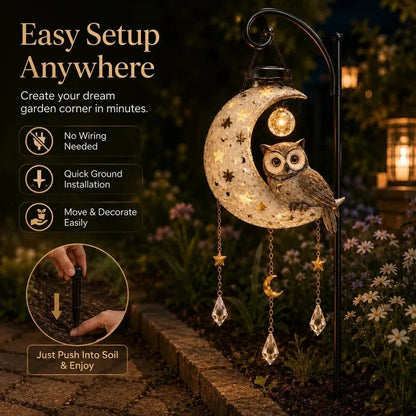 ✨🦉 Magical Moon Owl Solar Hanging Light
