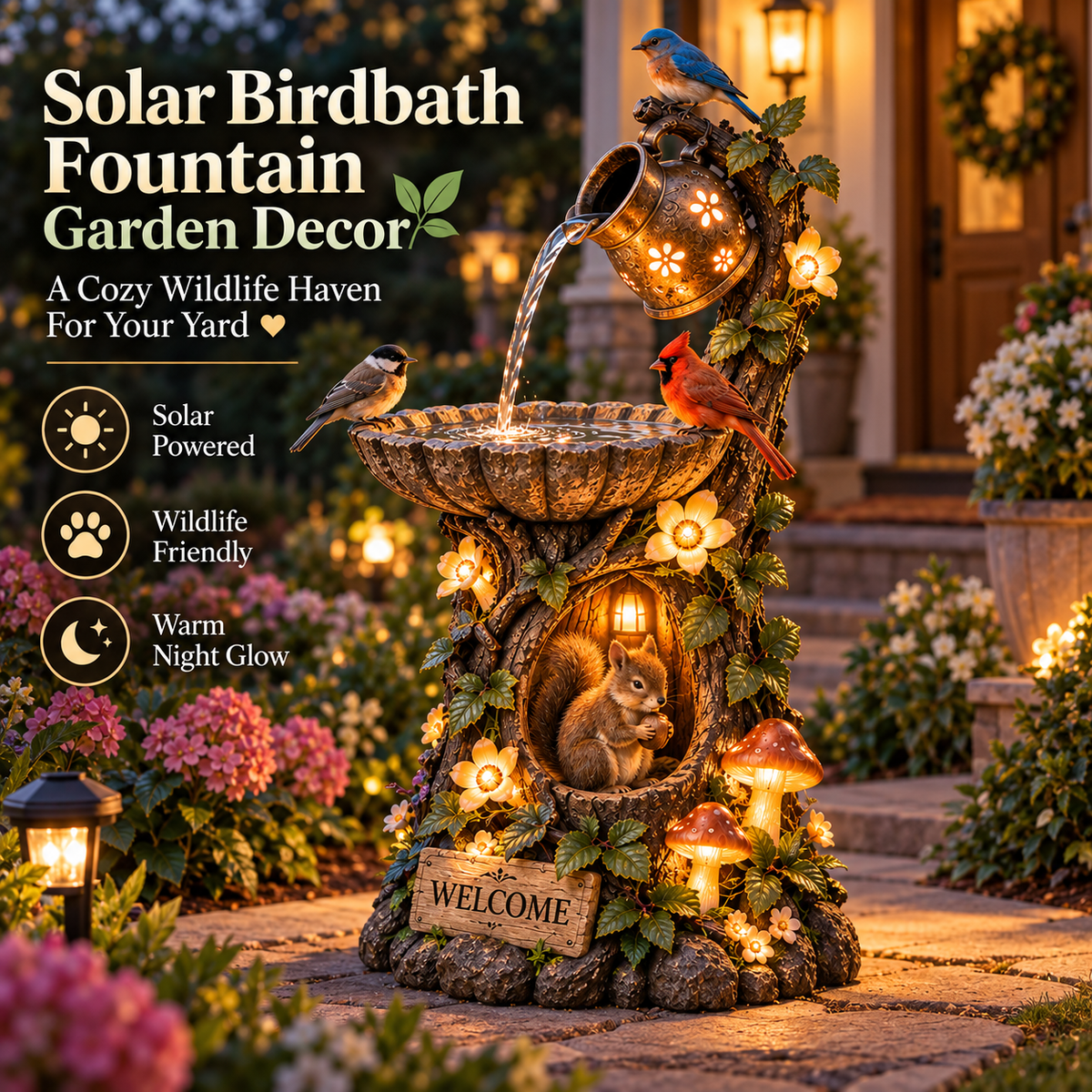 ⏰Limited Stock 49% OFF -🐿️ Solar Birdbath Fountain Garden Decor