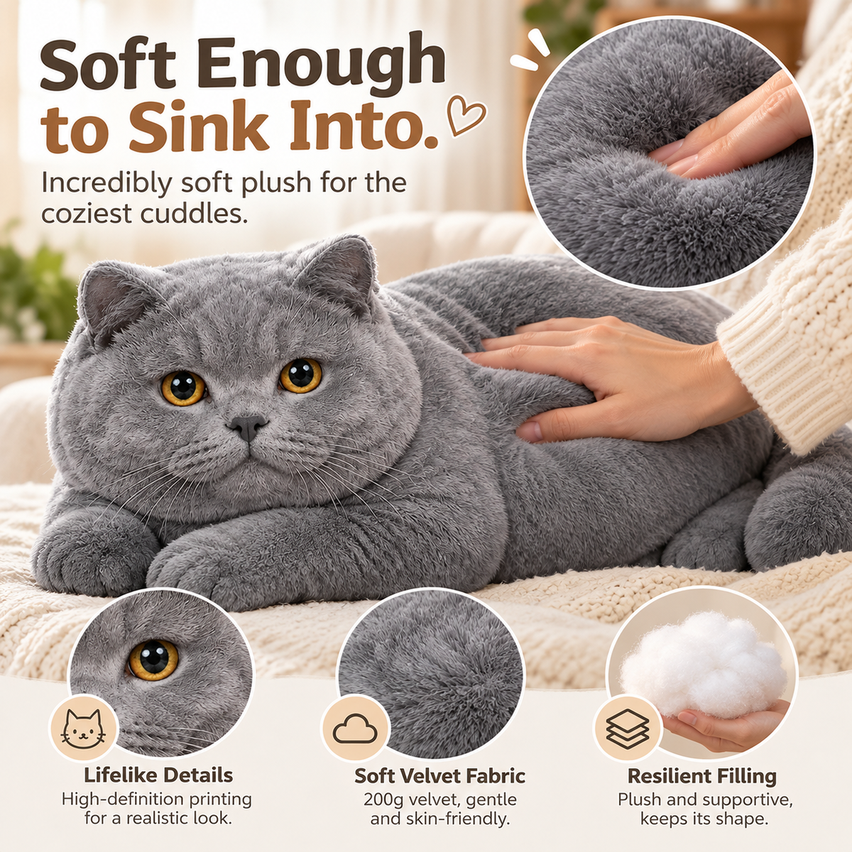 🐱 Lifelike British Shorthair Cat Plush Pillow – So Realistic, You’ll Look Twice