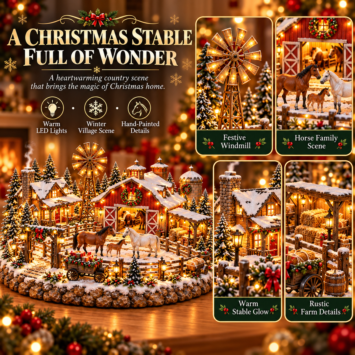 🎁🐴 Christmas Horse Stable Village – Lighted Equestrian Holiday Scene 🎄✨