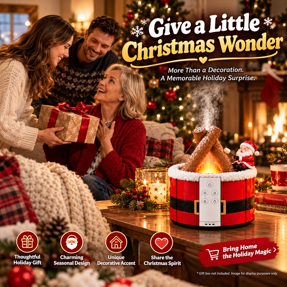 🎄🔥 Magical Christmas Campfire Aroma Diffuser – Realistic Flame-Effect Mist & Cozy Holiday Glow 🎅🍪