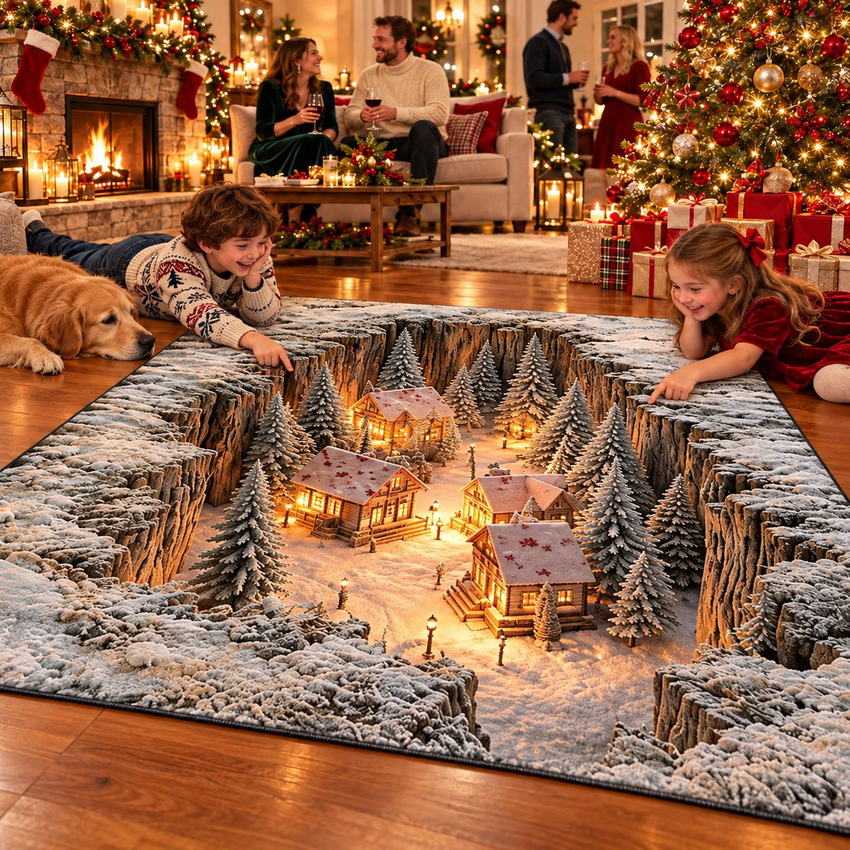 🌨️ Optical Illusion Christmas Scene Rug | Bring A Hidden Winter Village To Your Floor