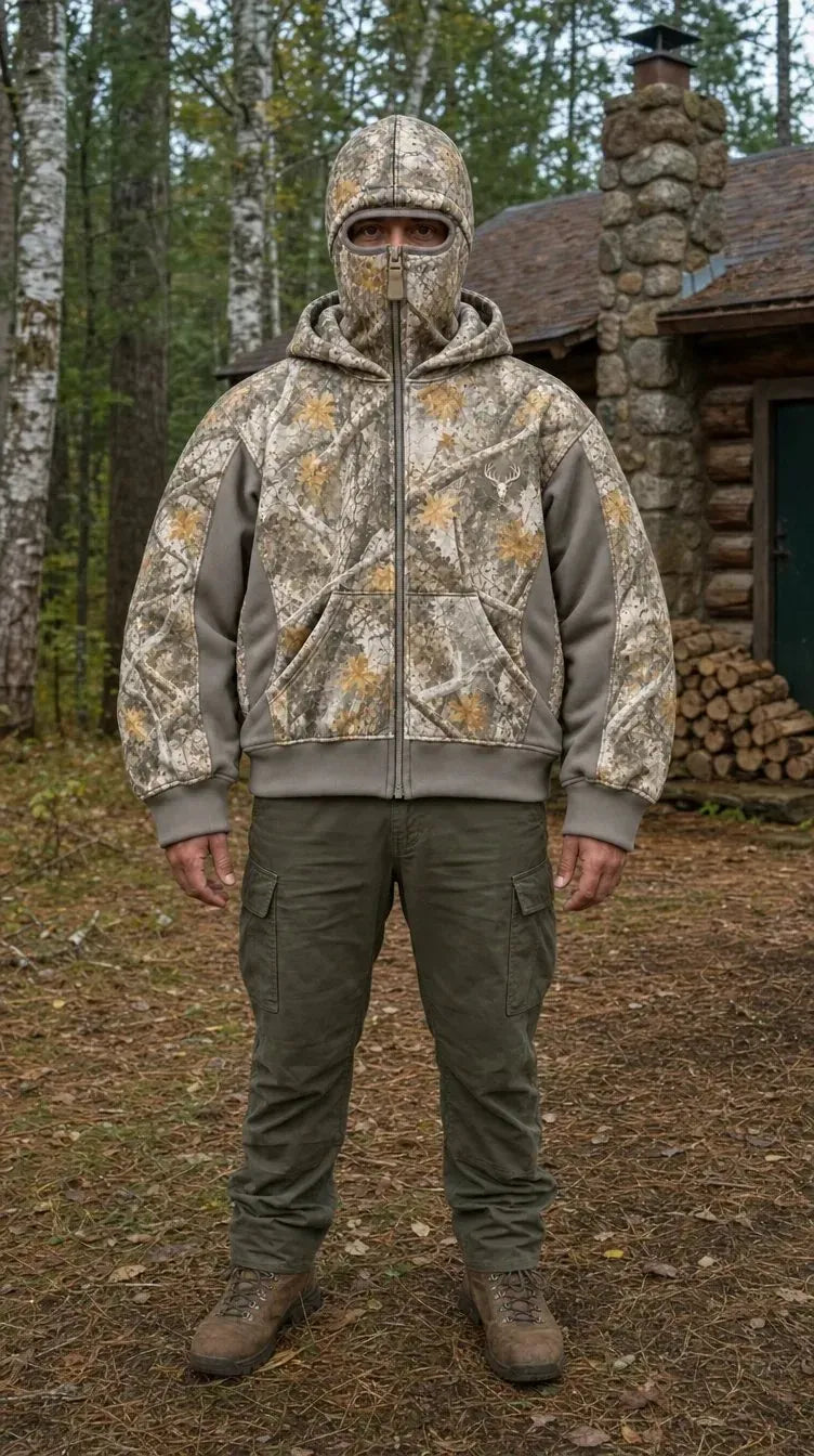 🦌 HunterZip Hunting Hoodie – Built-In Face Mask for Cold-Weather Adventures