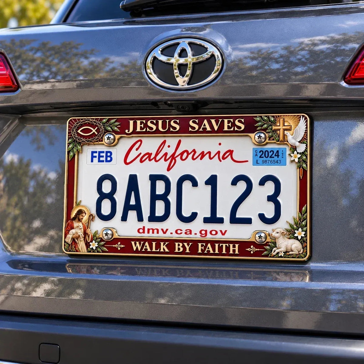 ✝️ Walk by Faith, Wherever You Go – Jesus Saves 3D Metal License Plate Frame